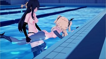 kissing at swimming pool